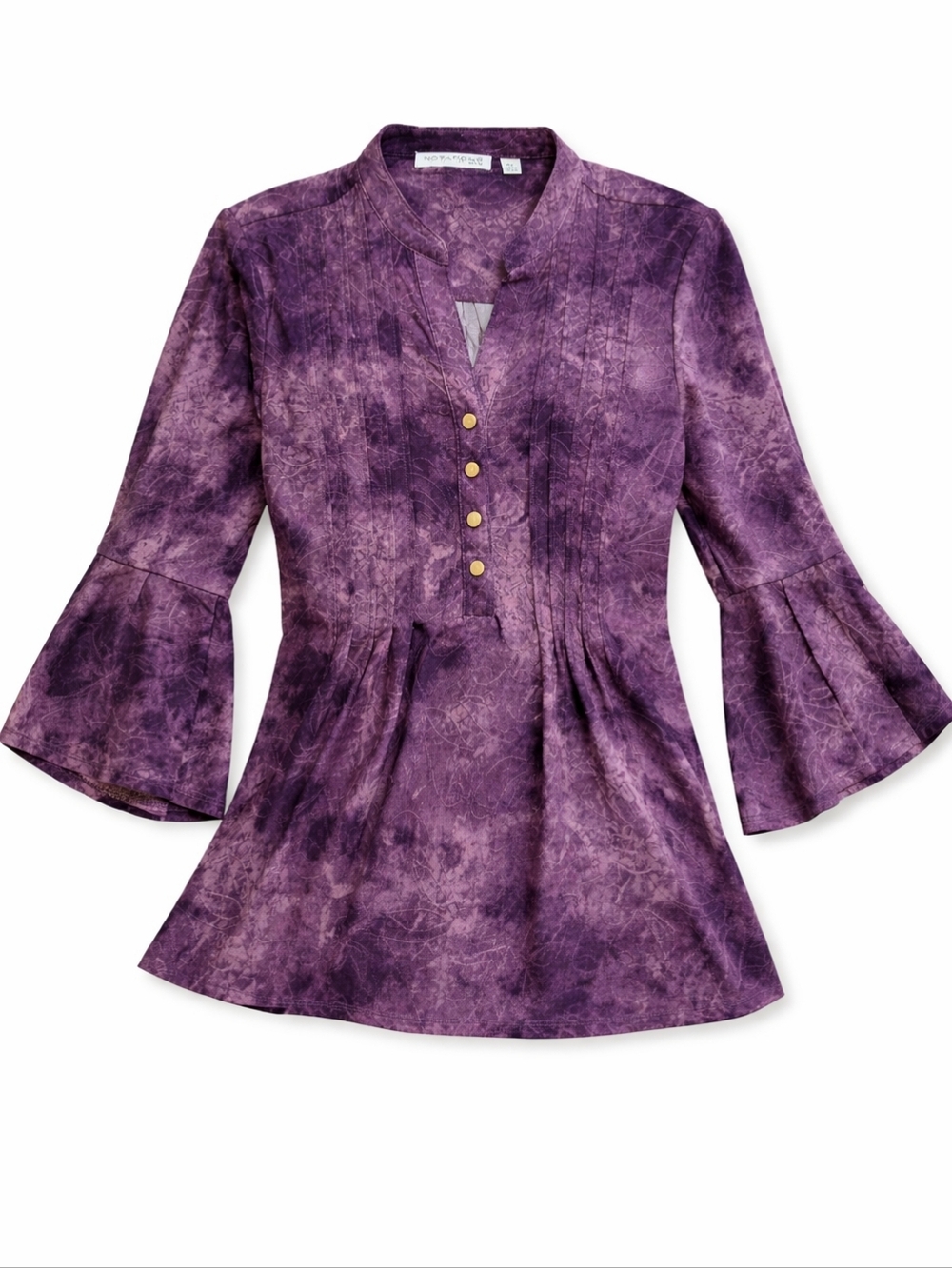 Notations Purple Pintuck Henley Tunic with Button Placket